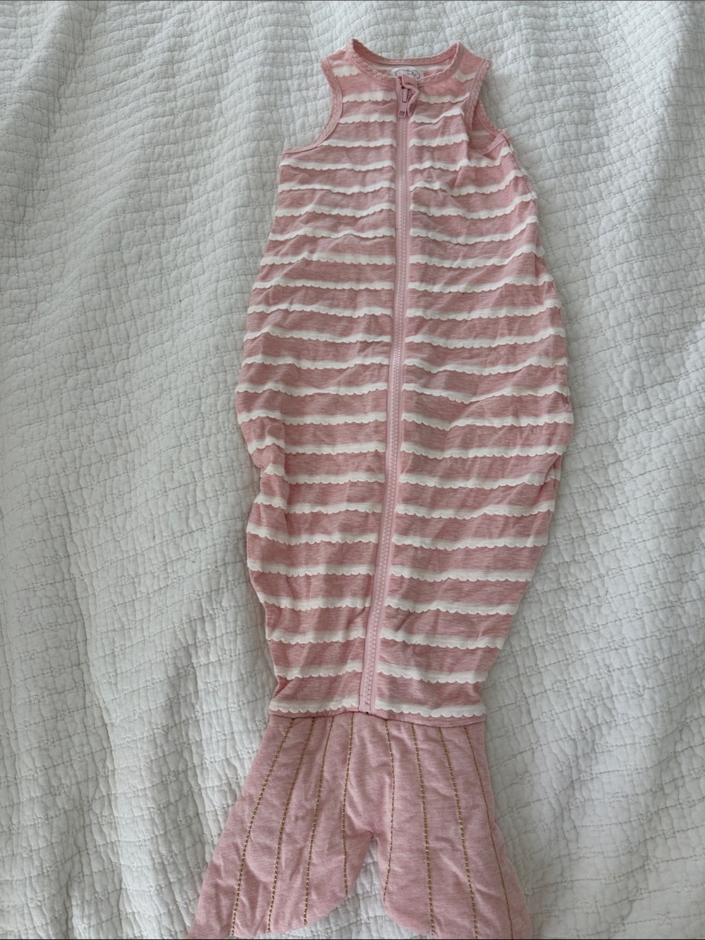 Mud Pie Pink & White Scalloped Stripe Mermaid Sleeveless Sleep Sack